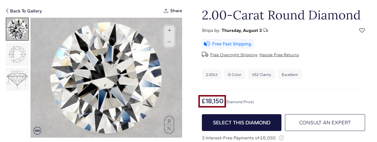 example of price of 2 carat diamond
