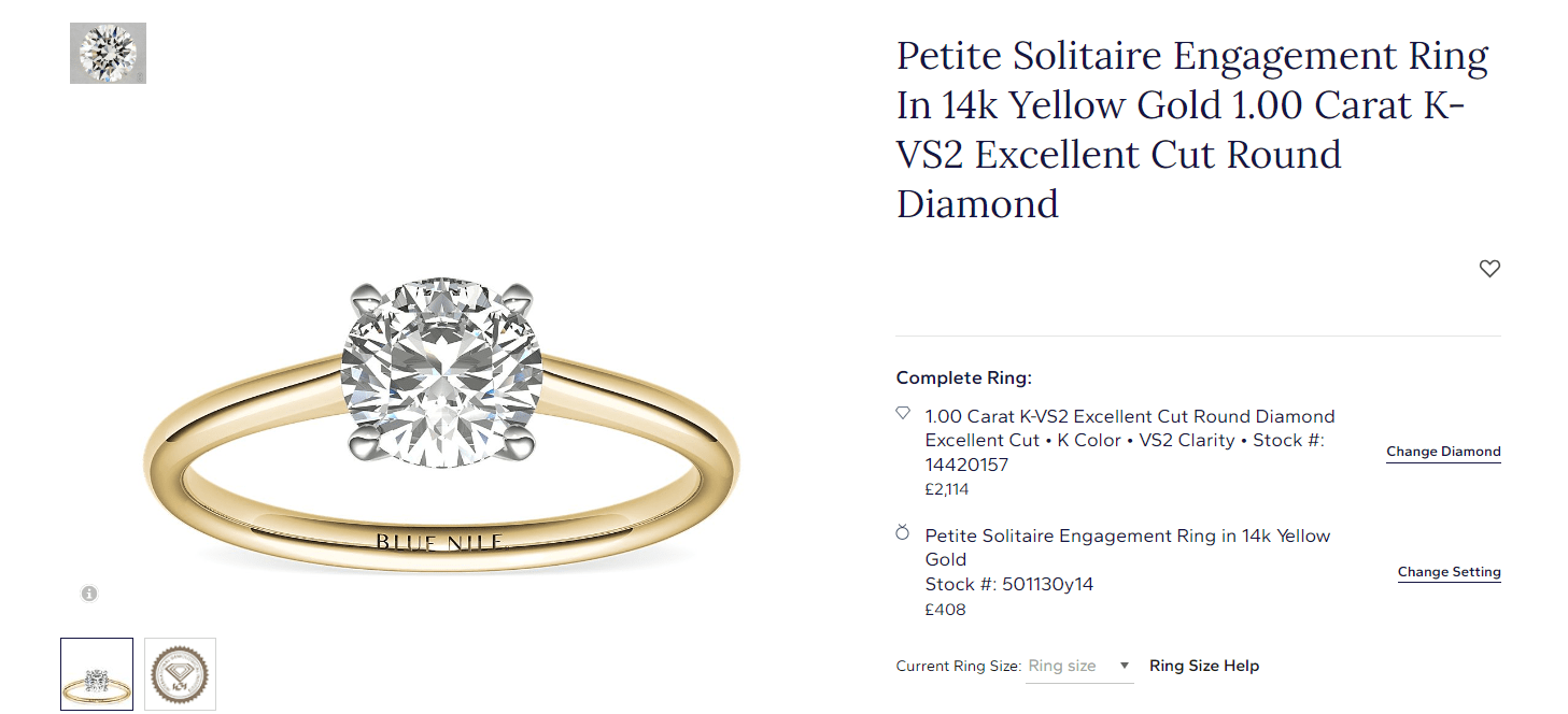 warmer colour diamond in ring setting