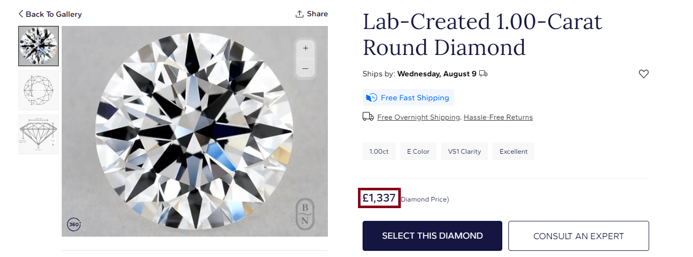 lab-grown diamond 1 carat diamond example